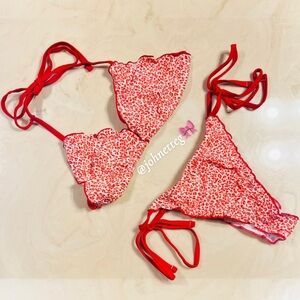 PINK x FRANKIES BIKINIS Cape May Bikini Top & Reign Bikini Bottom Red Leopard M